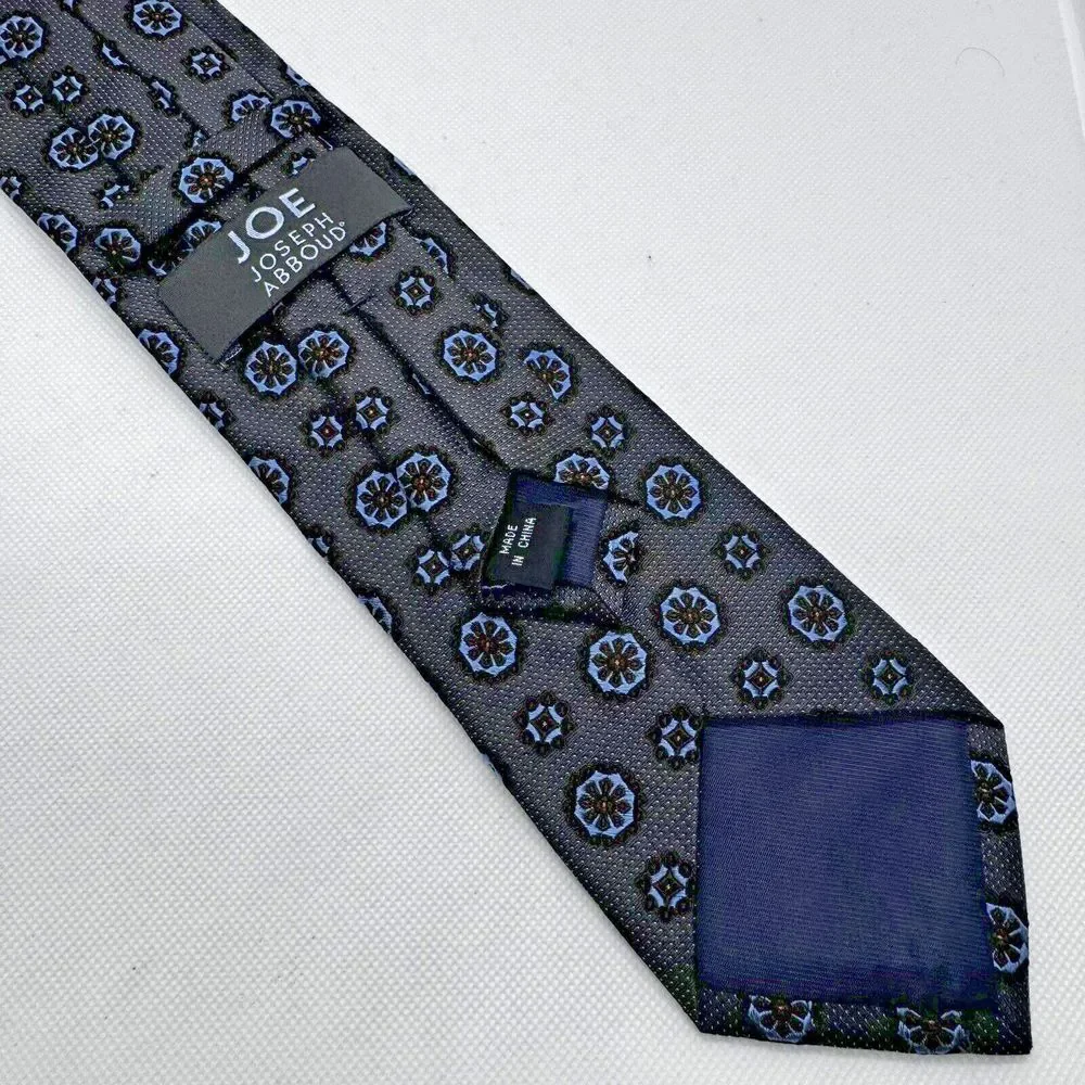Joseph Abboud Jacquard Silk Tie Geometric Navy Cobalt Brown‎ 59